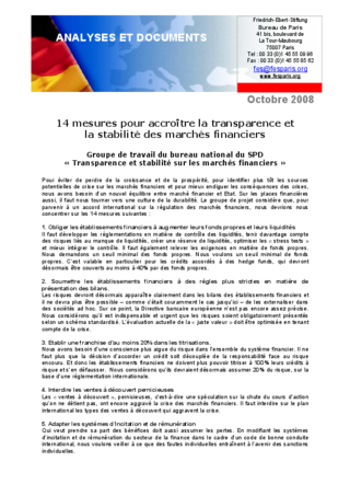 14 mesures pour accroître la transparance et la stabilité des marchés financiers