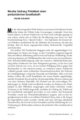 Nicolas Sarkozy, Präsident einer prekarisierten Gesellschaft