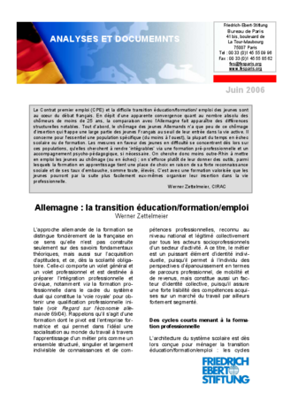Allemagne: la transition éducation/formation/emploi